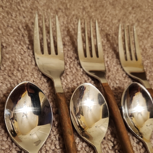 Copper & Stainless Flatware, 6 Forks, 6 Spoons - Picture 3 of 5
